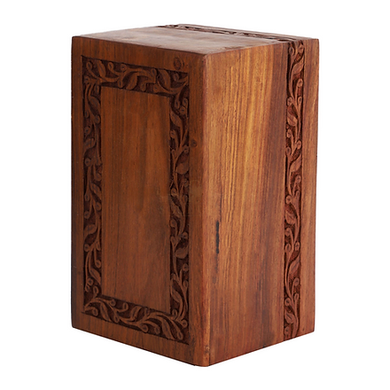Border Engraved Rosewood Cremation Urn For Human Ashes