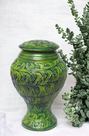 Handcrafted Green Cremation Urn (Metal):Serene Green Urn: Handcrafted Metal Keepsake