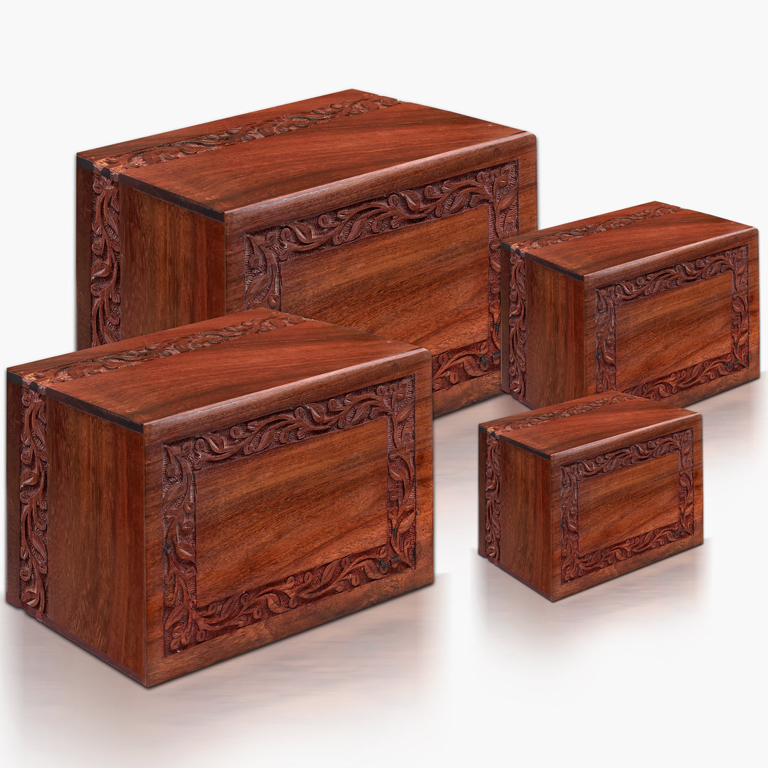 Border Engraved Rosewood Cremation Urn For Human Ashes