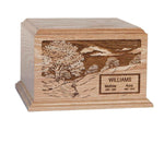Load image into Gallery viewer, Case of 6 - Wholesale Oak Cremation Urns - 200 Cubic Inches - Laser Engraved Country Lane (Large)

