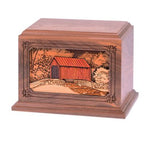 Load image into Gallery viewer, 3D Inlaid Wood Covered Bridge Urn - Oak &amp; Walnut - 200 CI - Cremation Urn(Large)
