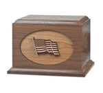 Load image into Gallery viewer, Case of 6 - US Flag Cremation Urns - 3D Inlaid Oak &amp; Walnut - Gold Fill - Wholesale
