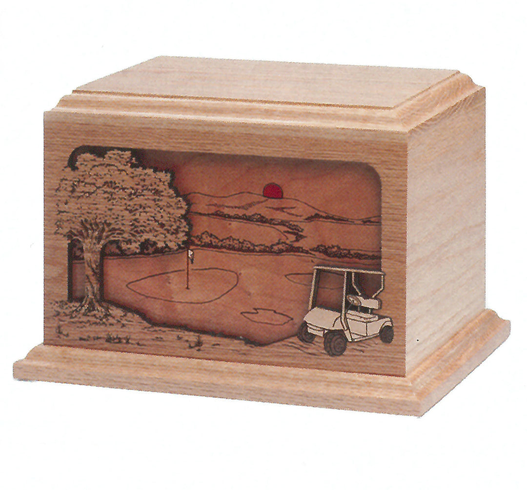 Case of 6 3D Laser Engraved Golf Cremation Urns - Solid Oak - 200 Cubic Inches - Wholesale