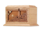 Load image into Gallery viewer, 3D Laser Engraved Lighthouse Urn - Solid Oak - 200 Cubic Inches - Memorial
