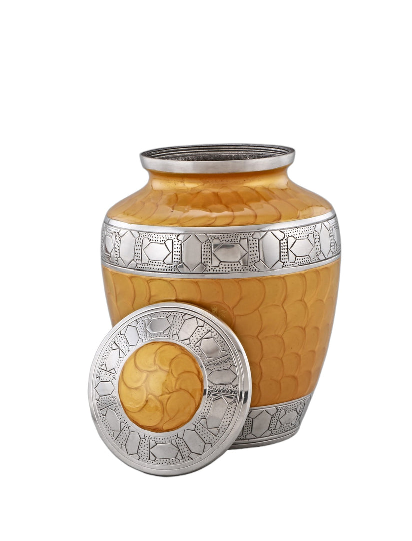 Luxurious Golden Cremation Urn with Silver Accents