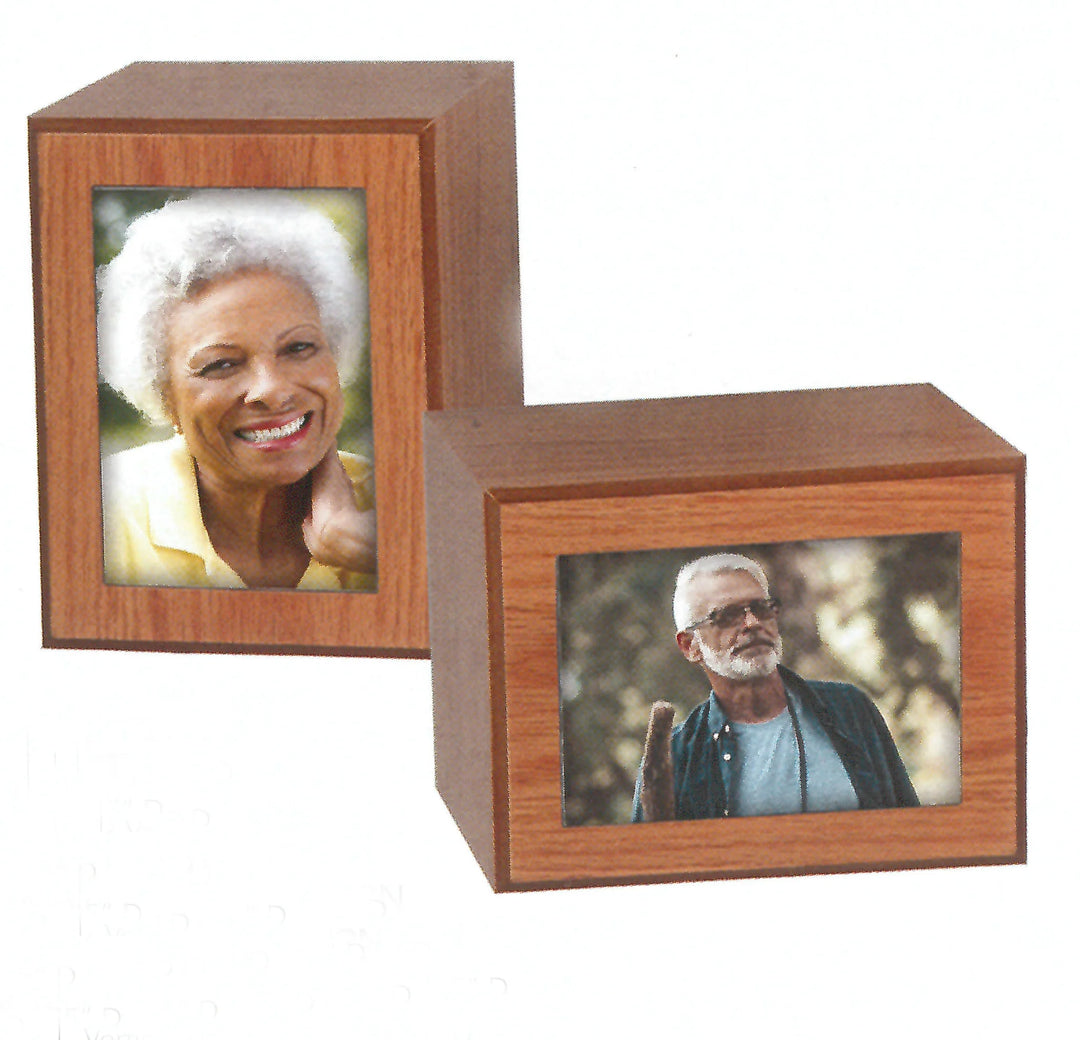 Case of 6 - Triumph Versatile Photo  Urns - Red Oak Veneer - Horizontal/Vertical Display - Wholesale
